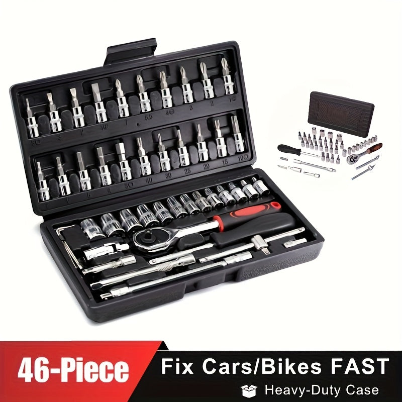 46pcs/53pcs Tool Collection • 1/2 Inch, 1/4 Inch, And 3/8 Inch Drive Depth And Standard Wrench Set • Auto Parts Repair Ratchet Wrenches And Various Other Automotive Tools • Suitable for Automotive And Bicycle Repairs • Christmas Gift