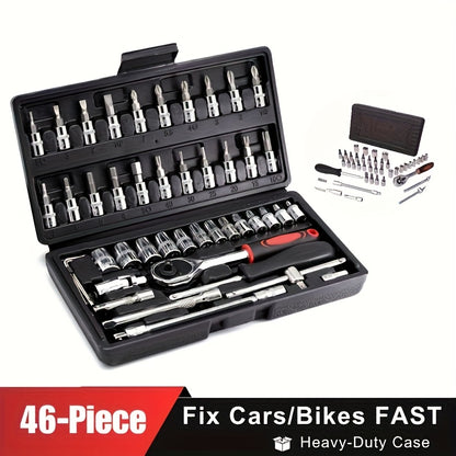 46pcs/53pcs Tool Collection • 1/2 Inch, 1/4 Inch, And 3/8 Inch Drive Depth And Standard Wrench Set • Auto Parts Repair Ratchet Wrenches And Various Other Automotive Tools • Suitable for Automotive And Bicycle Repairs • Christmas Gift