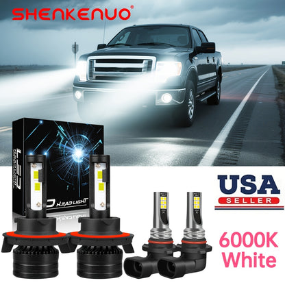 4pcs For 2004-2014 for ford F-150 Ice Blue/ White LED Headlight Bulbs High/Low Beam + Fog Light Bulbs Combo, Super Bright Plug And Play Easy To Install, Without Battery