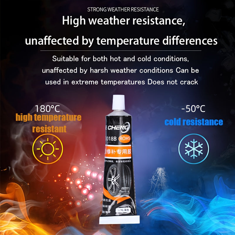 Heavy-Duty Tire Repair Adhesive with Scraper & Pointed Tip Kit - Quick-Curing Strong Bond, Waterproof Gel Formula for Cars, Bikes, Motorcycles, ATV, Truck Tires - Long-Lasting Fix for Punctures, Crack, Sidewall & Tread Damage - Rubber-Compatible