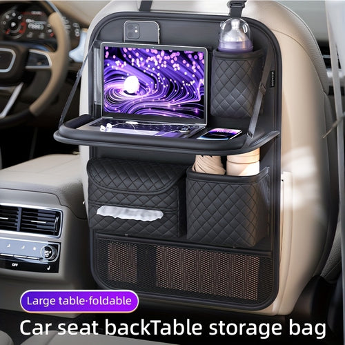 2025 New Spacious Faux Leather Car Seat Back Storage Bag | Foldable Organizer Featuring Tablet Holder, Cup Holder & Mesh Pocket, Versatile Car Seat Back Organizer for Rear Seats, Perfect Gift