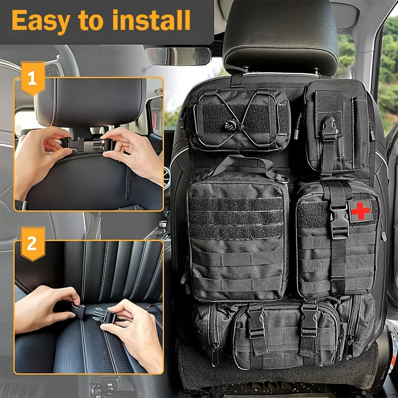 Tactical Car Seat Back Organizer with MOLLE System - Durable Oxford Fabric, 5 Detachable Pouches, Multiple Compartments for Trucks & SUVs - Black, Car Seat Organizer | Modular Storage | Durable Tactical Bag