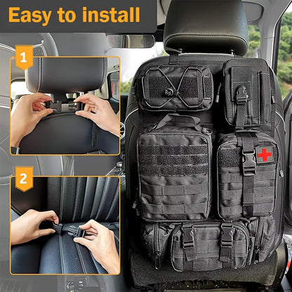 Tactical Car Seat Back Organizer with MOLLE System - Durable Oxford Fabric, 5 Detachable Pouches, Multiple Compartments for Trucks & SUVs - Black, Car Seat Organizer | Modular Storage | Durable Tactical Bag