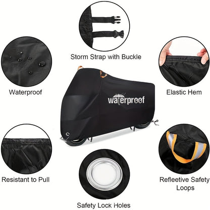 Motorcycle Covers, Heavy Duty 210D Waterproof UV Protective Tear Proof Motorbike Cover with Safety Cloth Lock Holes Design