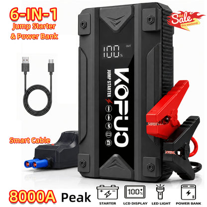 6000-20000A Peak Single Jump Starter Or 12V Portable Car Jump Starter with Air Compressor, Jump Starter Battery Pack with 150PSI Tire Inflator, 7-in-1 Multi-functional Battery Booster Power Bank with LED Light, Car Battery Charger, Roadside Assistanc