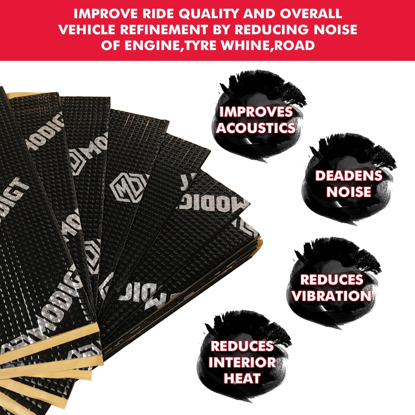 10pcs Butyl Sound Deadener Mat, Noise Insulation And Vibration Dampening Material, Thermal Heat Shield Insulation Noise Reduce Mat Self-adhesive, Cars Hood Firewall Door Trunk Sound Deadening Pad For Car, SUV, Camper, Pickup, Van, Truck, RV