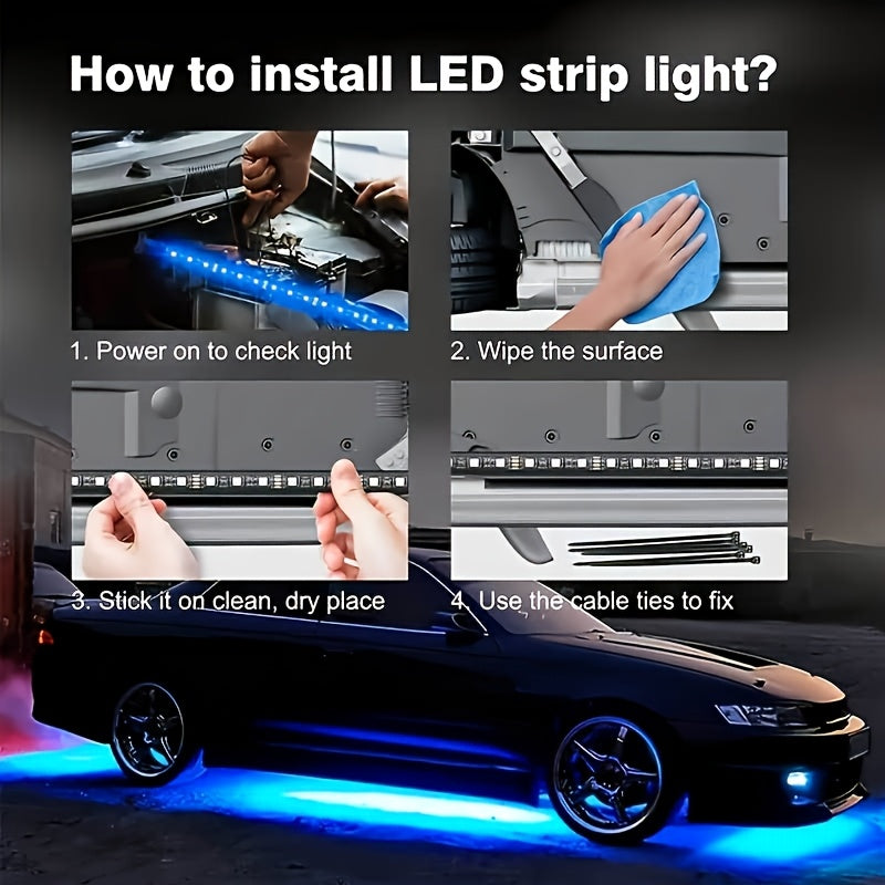 2025 New Vision RGB LED Car Bottom Light Strip, Off-Road RZR SUV ATV UTV High-Brightness Neon Kit, with Voice Control Function Music Mode And Remote Control, Hardwired 12V, Wireless Remote Control, Battery-Free