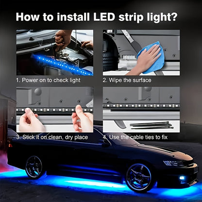 2025 New Vision RGB LED Car Bottom Light Strip, Off-Road RZR SUV ATV UTV High-Brightness Neon Kit, with Voice Control Function Music Mode And Remote Control, Hardwired 12V, Wireless Remote Control, Battery-Free