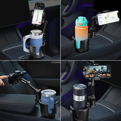 Cup Holder Phone Mount, 2-In-1 Cup Holder Expander for Car Long Arm with 360° Rotation Cup Holder Cell Phone Holder for Car Compatible with All Smartphones