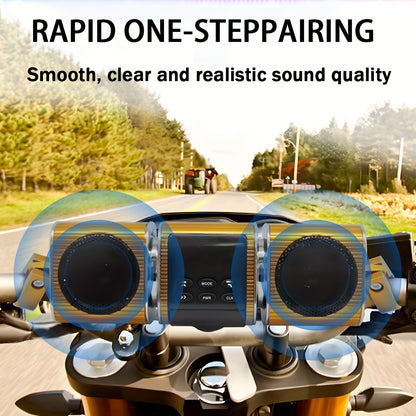 KORBROS Motorcycle Sound Bar With Built-in Amplifier - Wireless, IPX5 Waterproof, USB & AUX Inputs, FM Radio, 12V Metal MP3 Player For Off-Road Bikes, Without Battery