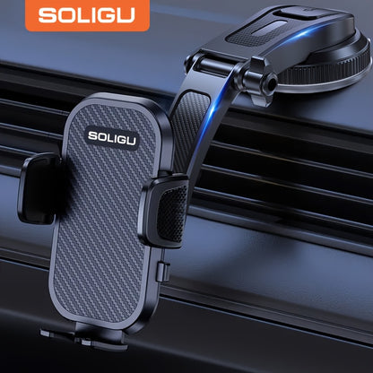 [All Phones Adjustable Car Holder] Soligu Car Phone Holder Mount, Universal Phone Holder Cradle For Car, Adjustable In Vertical And Horizontal Directions With High Stability, Strong Adhesion, Bonus Adhesive Pads For Car Dashboards, Compatibility With All