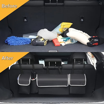 Rear Seat Hanging Storage Bag, Car Trunk Organization And Storage for SUV, Truck, MPV, Foldable Cargo Storage Bag with 4 Pockets, More Storage Space for SUV