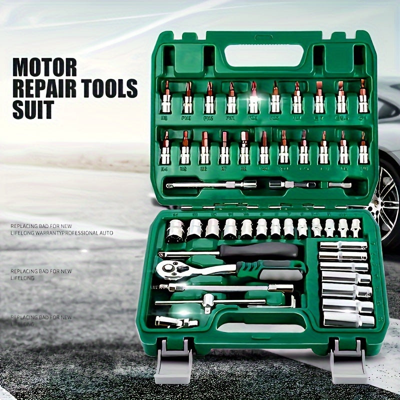 46pcs 1/4" Drive Socket Ratchet Wrench Set With Storage Case, With Reversible Ratchet, Includes Metric Socket Set And Extension For Automotive Repair And Home Maintenance