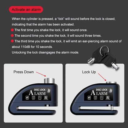 Motorbike Security Lock with Disc Brake Alarm System, 110Db Sound, 500Mah Rechargeable Battery, Includes USB Charging Cable And Reminder Rope