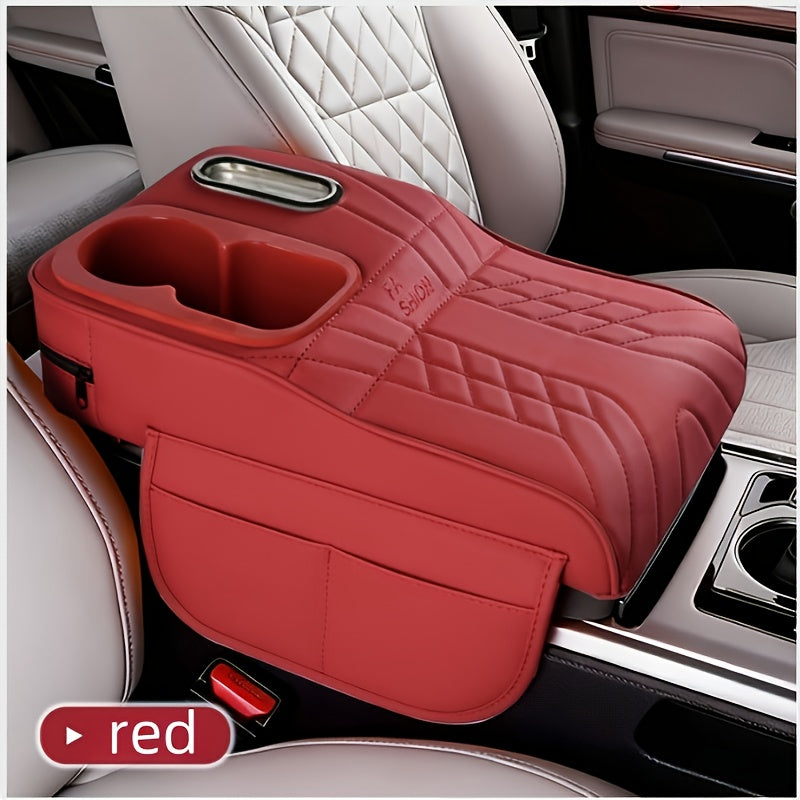 A Car Center Armrest Pad Designed to Elevate Height, Featuring a Tissue Box And a Cup Holder, Available in Various Colors for Storage