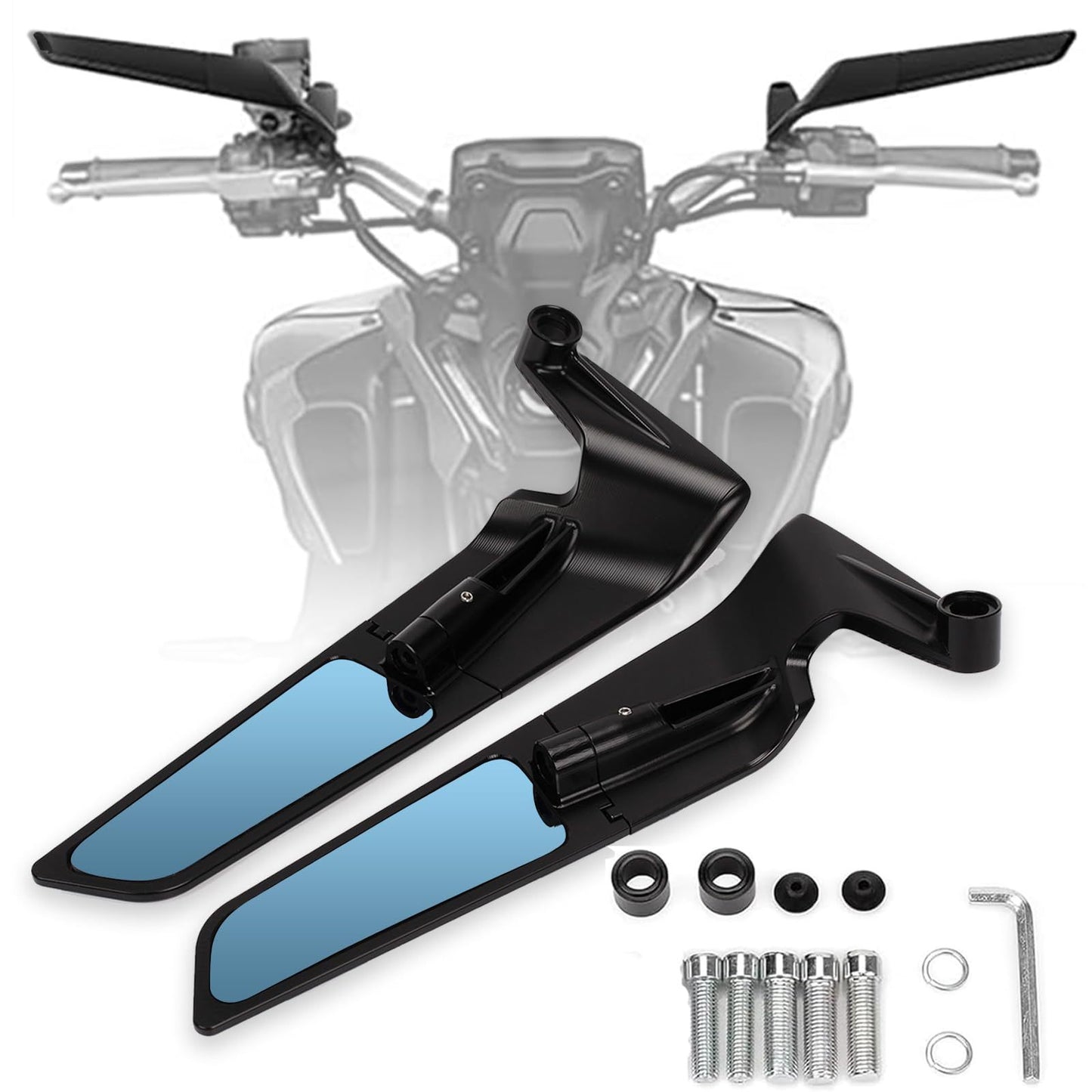 Adjustable Rotating Rearview Mirrors for Motorcycles, Stealth Wind Wing Side Mirrors Compatible with Z400, Z650, Z900, 1290 Super Duke R, Evo, And ABS 390 Duke Street Bikes