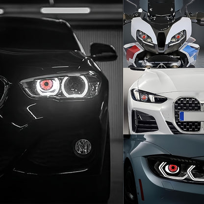 1/2pcs LED Dynamic Devil's Eyes, 6-Mode Adjustable Demon Eye Lights with Lens, 12V Off-road Atmosphere Lighting Kit, Cool Automotive Decoration, Perfect for Car Mods & Birthday Gifts
