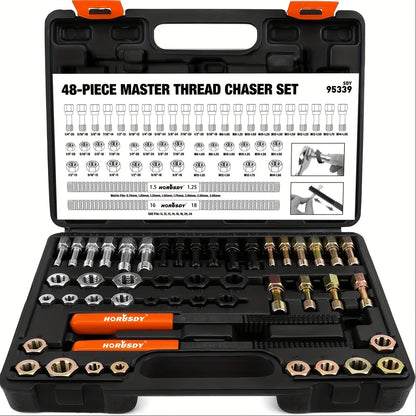 HORUSDY 48pcs Thread Chaser Set for UNF, UNC, And Metric Threads, Rethreading And Repair Kit