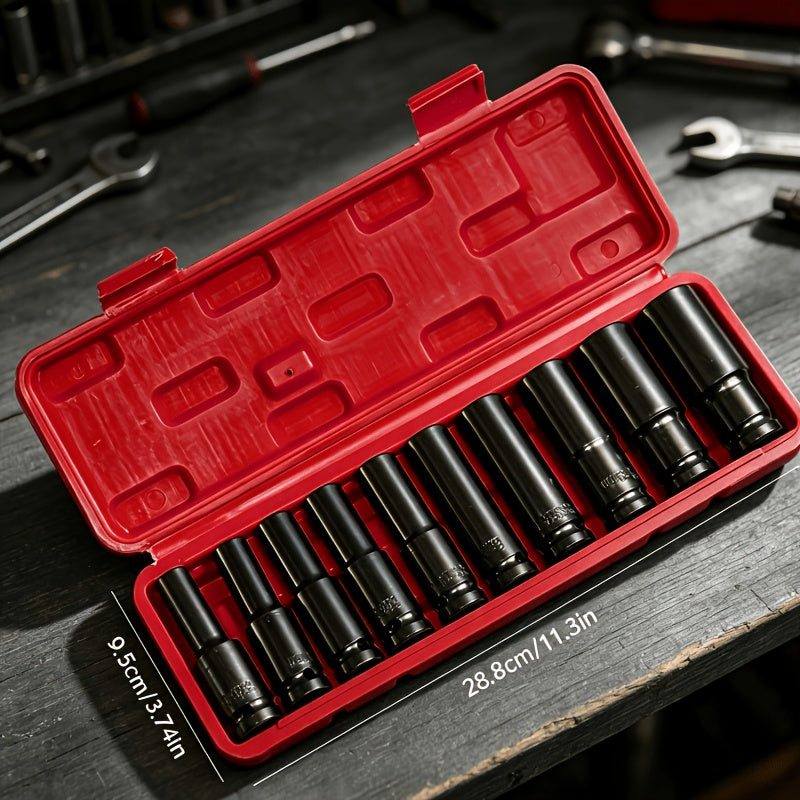 This Set of 1/2 Inch Deep Impact Sockets Comes with a Sturdy Green Storage Case, Perfect for Tasks Like Tire Removal, Mechanical Repairs, And Car Maintenance. It Works Well with Both Electric And Pneumatic Drills