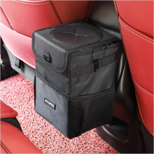 Ryhpez Car Trash Can with See Through Window, Clear Black Car Trash Bin Removable Liner, Leakproof Car Garbage Can Organizer Storage Bag for Vehicles, SUV, Truck(2.1Gallon/8L)