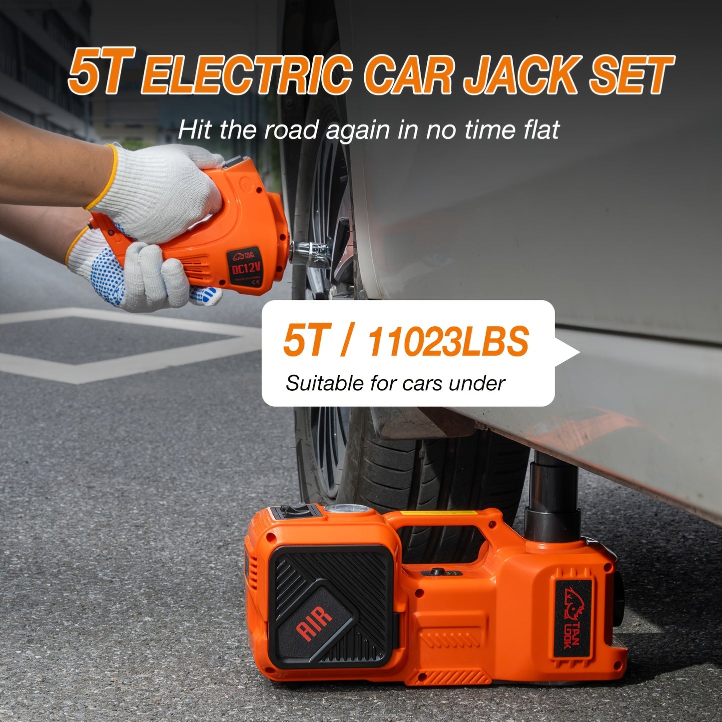 5 Ton Electric Car Jack, Hydraulic Jack And Electric Impact Wrench, Portable Car Lift with Built-in Air Pump, Suitable for SUV MPV Car Truck Tire Replacement Garage Maintenance Easy to Repair Car Tires, Emergency Maintenance Car