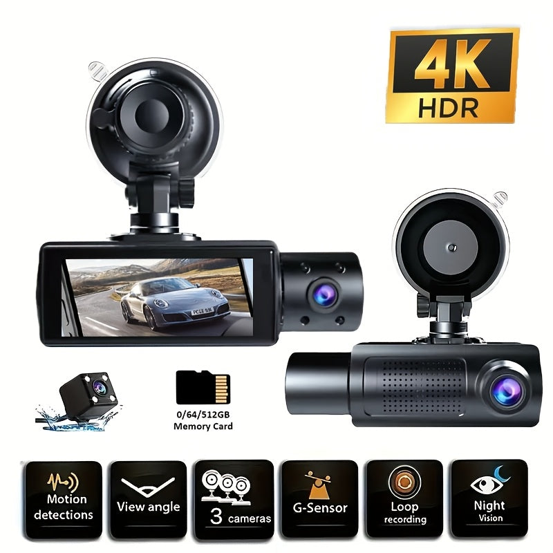 0/64/512memory Card Optional 3-Channel Dash Cam with Smartphone Integration And Infrared Night Vision