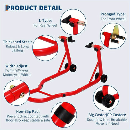 Motorcycle Stand Lift - 900Lbs Front & Rear Combo Universal Motorcycle Stands, Compatible with Most Yamaha for HONDA for SUZUKI for BMW Motorcycles, Red