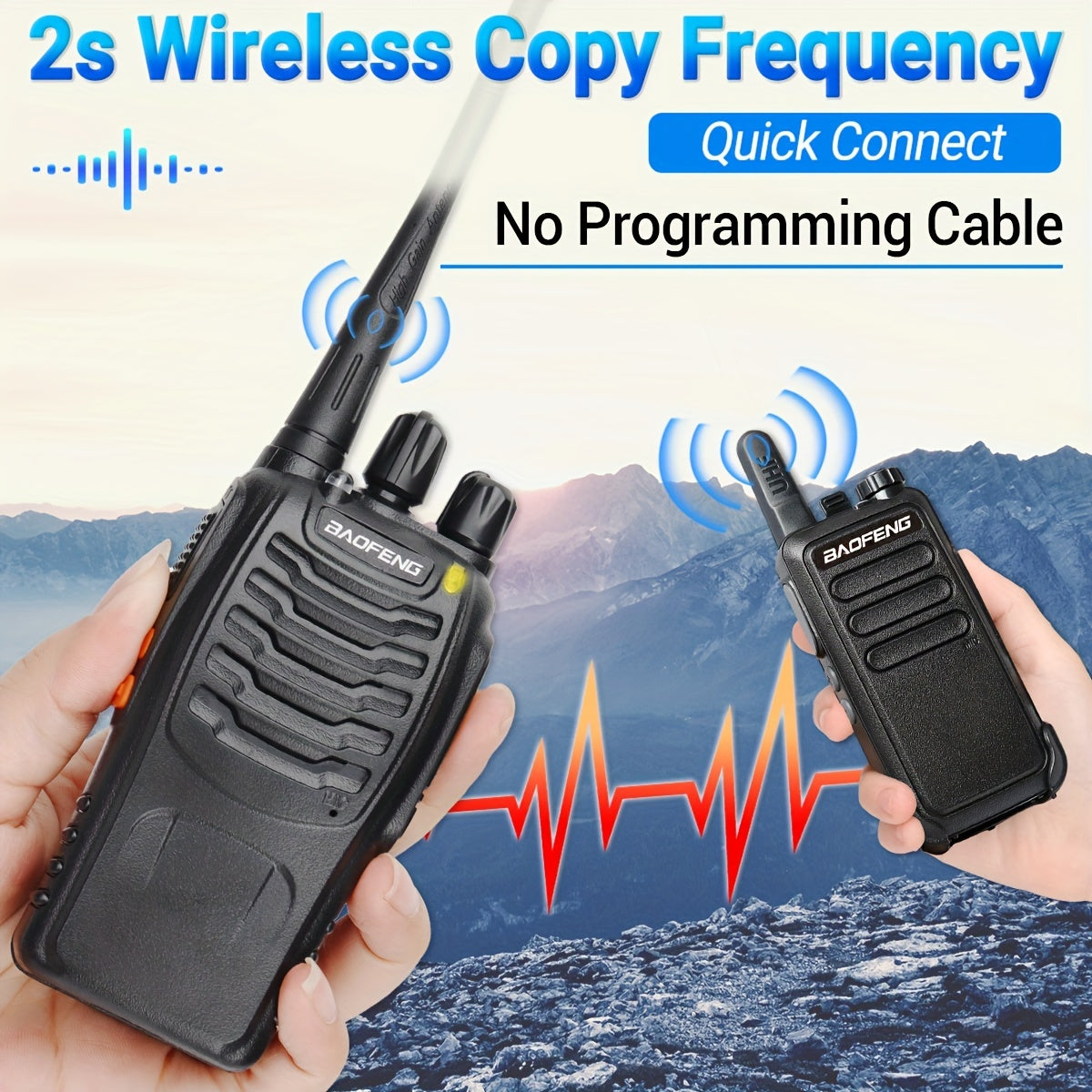 2pack Baofeng Adult Long Distance Walkie-talkie with Headset, 16 Channels Rechargeable Handheld Two-way Radio, Suitable for Hiking, Cycling, Camping and Skiing