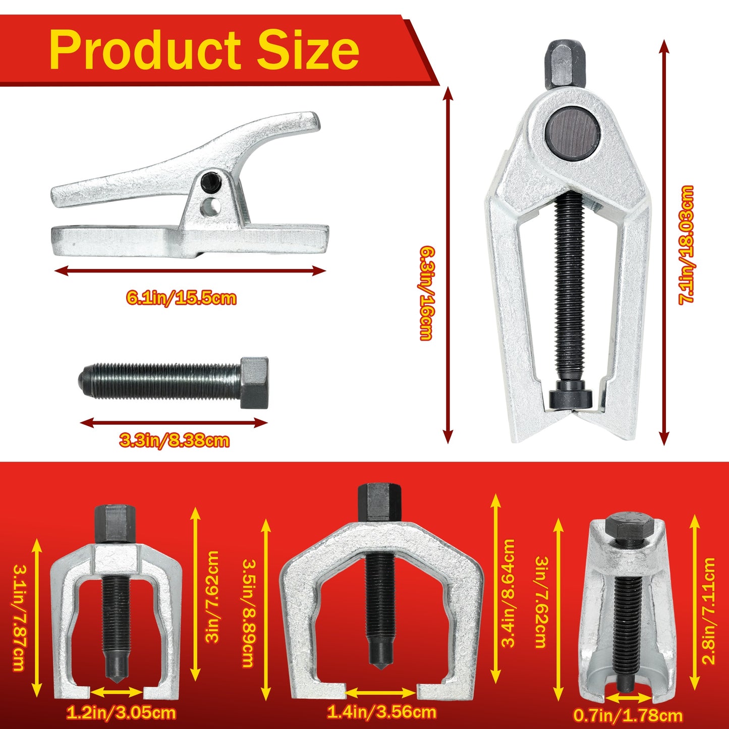 5-Pc Ball Joint Separator Set Toolset, Forged Chrome Steel Non-Marring Design, Tierod/Pitman Arm Remover Tool, Truck/SUV/Car Repair, Best Christmas Gift, Without Battery