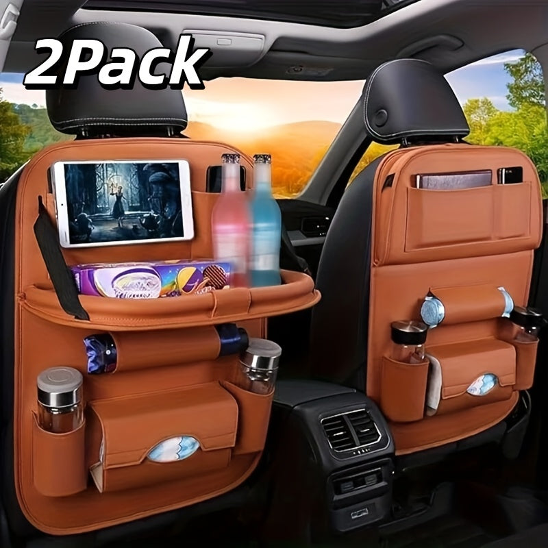 2pcs Premium Integrated Car Rear Seat Storage Box - The Ultimate Travel Companion, Equipped with A Foldable Table, Footrest, Tissue Box, Cup And Umbrella Holder, Laptop Base, And Car Dining Plate, Standard Version Sold Separately (Without Box)