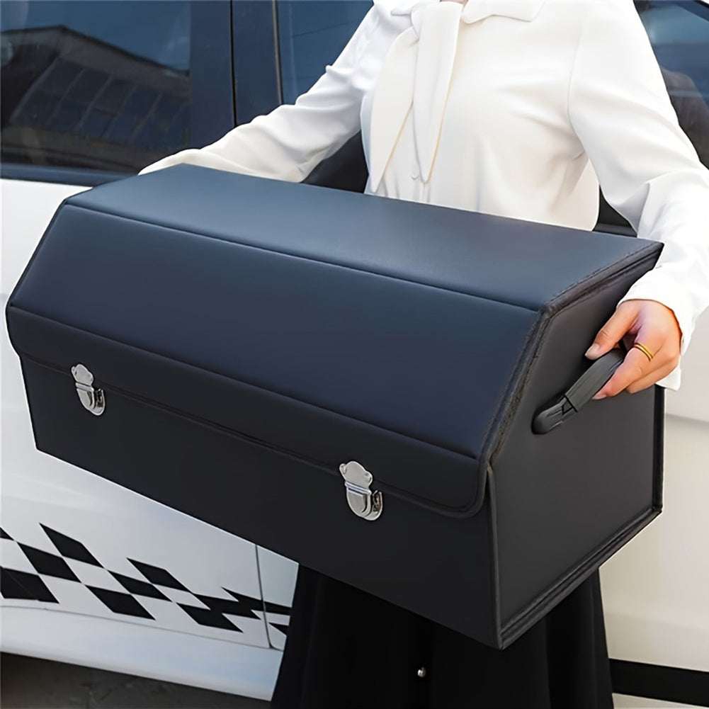 Multi-Compartment PU Leather Car Organizer Box - Foldable Large Capacity Storage for SUVs, Cars, Trucks, Campers & Workspaces - Durable Auto Interior Accessory, Highquality Material