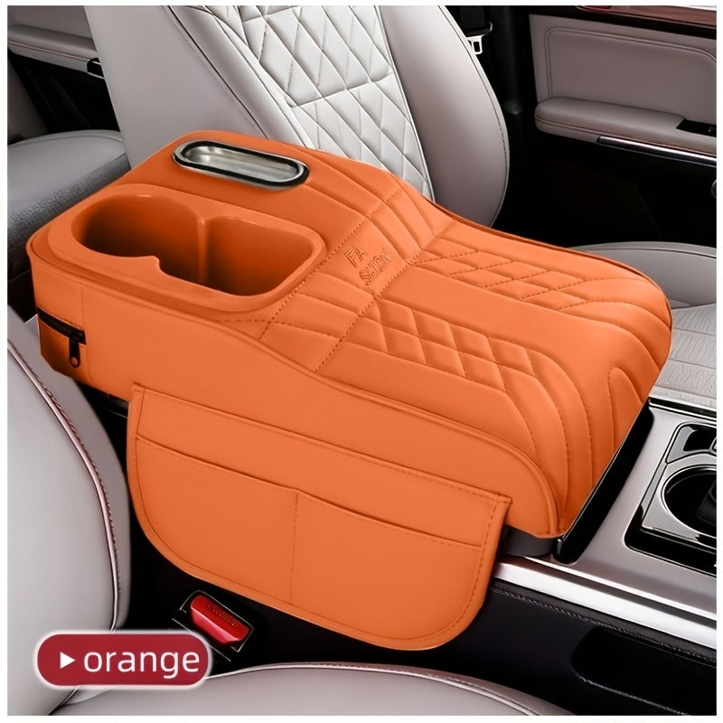 A Car Center Armrest Pad Designed to Elevate Height, Featuring a Tissue Box And a Cup Holder, Available in Various Colors for Storage