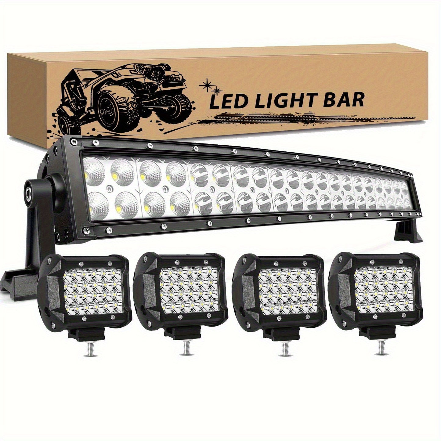 22inch 10inch LED Work Light Bar + 4inch LED Light Bar for Car Truck Offroad 4x4 Jeep SUV UTV ATV Tractor Off Road, No Battery Required