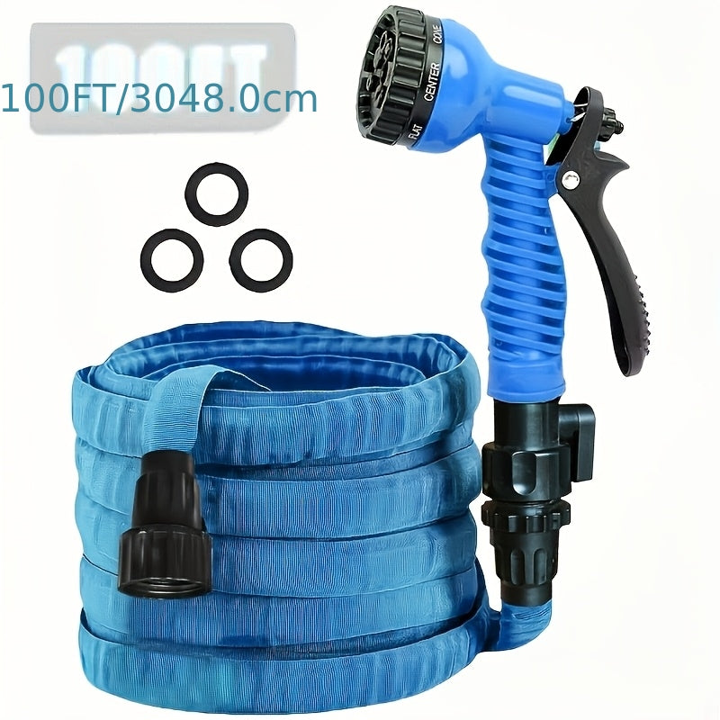 100-Foot Car Wash Hoses Car Cleaning Hose Nozzle with 7 High-Pressure Spray Functions, Lightweight And Portable, Resistant to Twisting, Rustproof Design, Suitable for Car Wash And Car Cleaning Car Care, And Camping Vehicle Use Brand Jayunlab