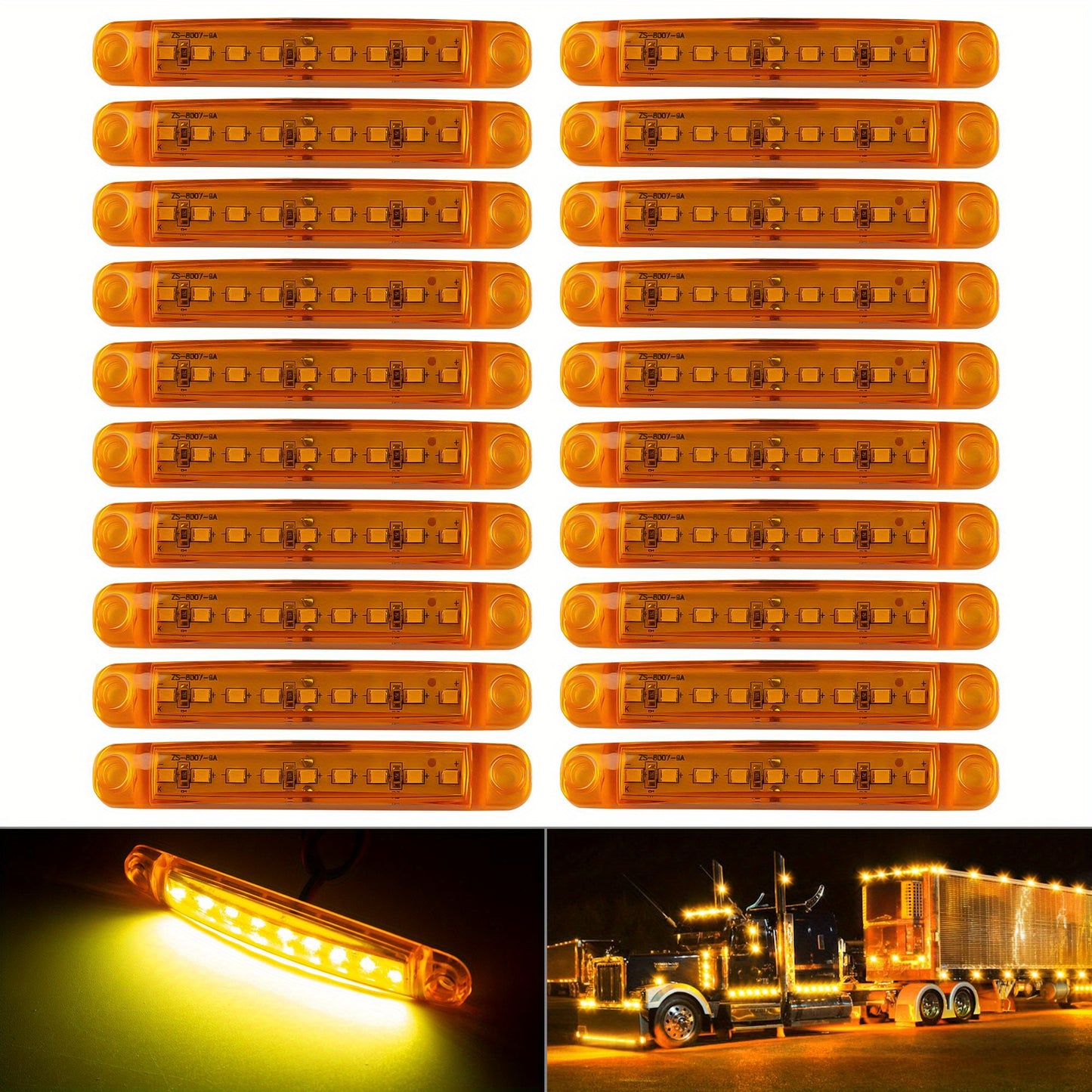 20pcs New Bright 12V 9LED Side Marker Light Lamp Indicator Light Bar -Yellow, Red, White, Blue, Green