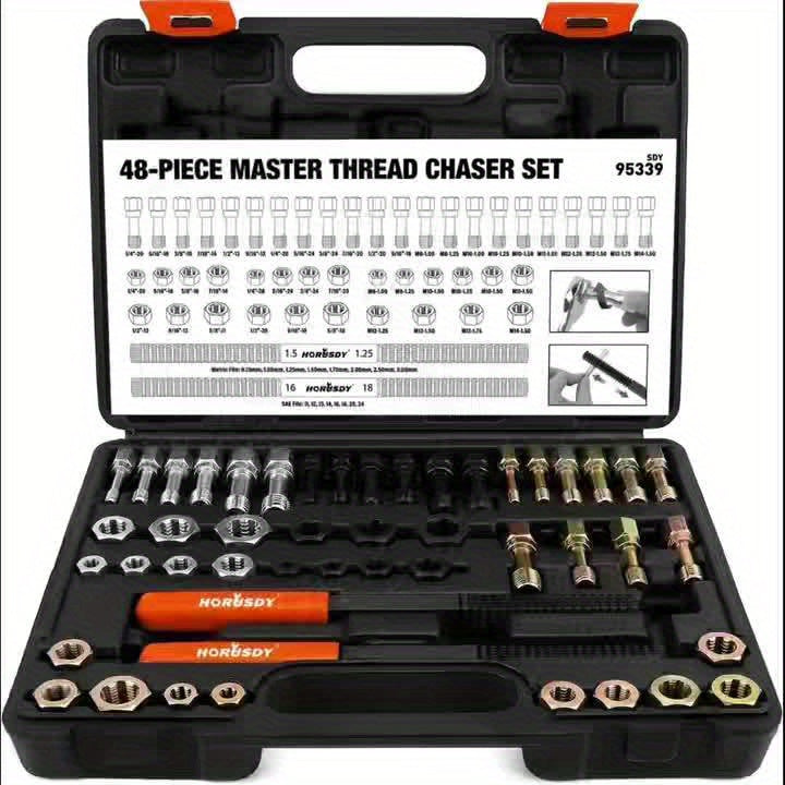 HORUSDY 48pcs Thread Chaser Set for UNF, UNC, And Metric Threads, Rethreading And Repair Kit