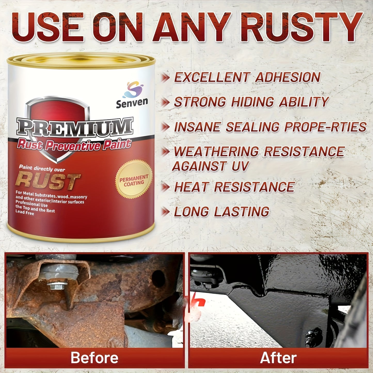 35 Fluid Ounces Remove Rust Rust-Stop And Corrosion Permanently Rust Preventive Coating Anti-Rust Automotive Rust Reformer for Metal & Seal, Rust Converter Non-Porous Protective Barrier Black Metallic Paint