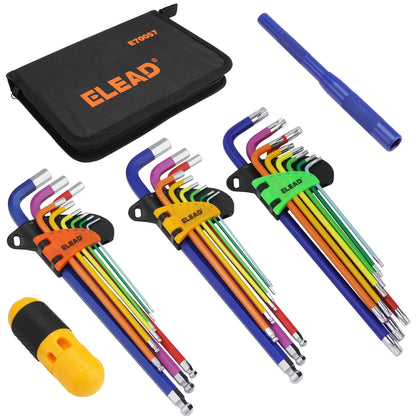 HORUSDY Hex Key Allen Wrench Set Ball End Torx Key Metric (1.5mm-10mm) & SAE (1/16"-3/8") Industrial Grade with Color Coding with T-Handle for Bicycle Repair Household DIY Chrome Vanadium Steel