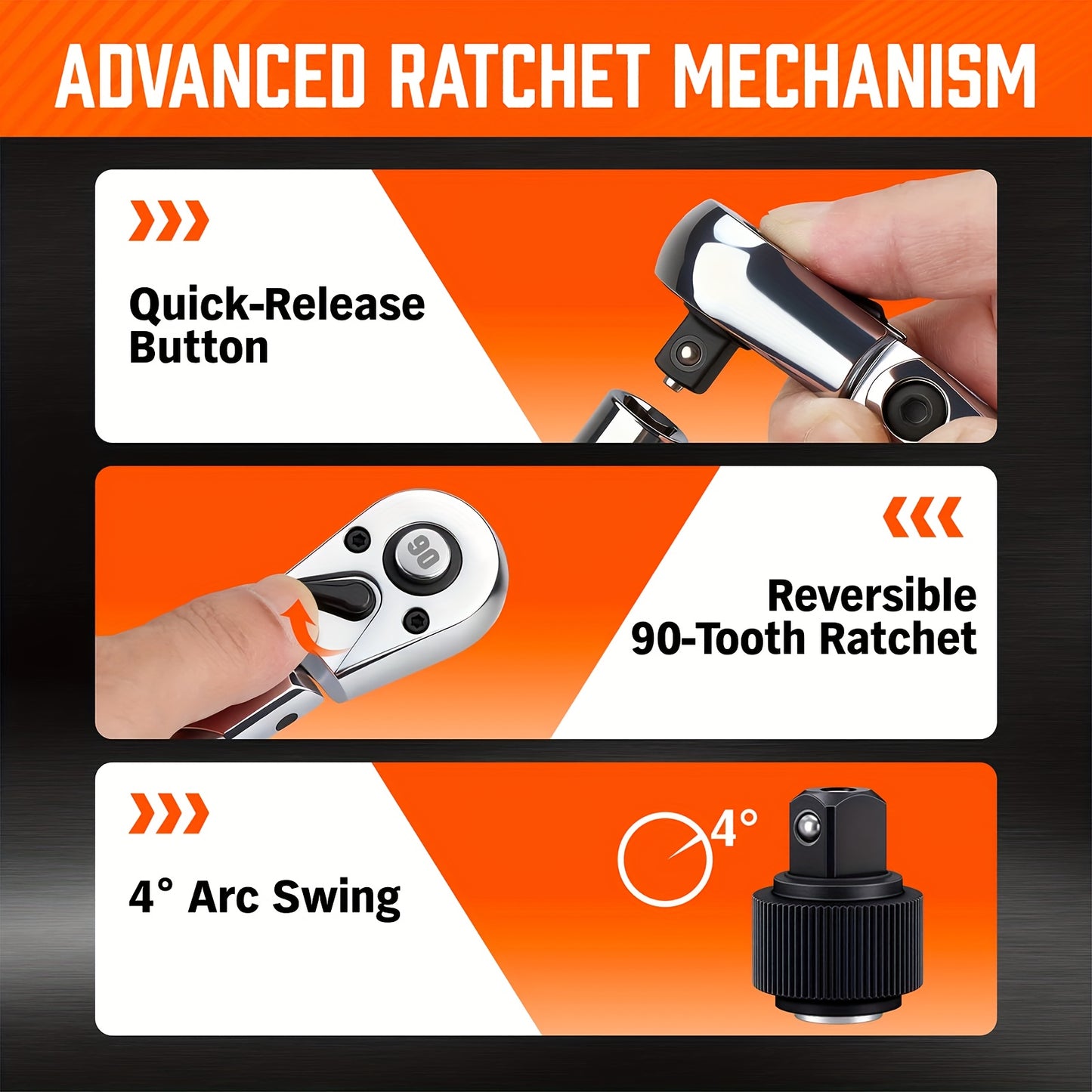 6pcs/3pcs Twist Head Ratchet Set, 1/4", 3/8", 1/2" Drive, Twist Head Ratchet Wrench with Extension Bar, 72 Teeth, 180° Adjustable, Quick Release, Flexible Ratchet Handle with EVA Foam.
