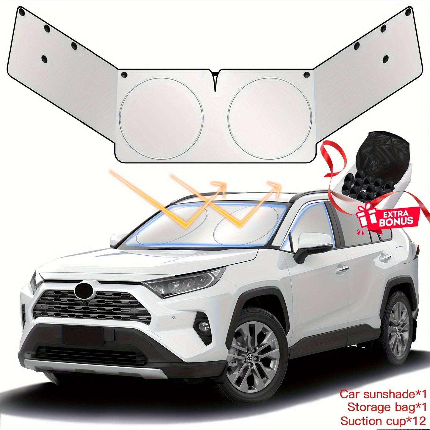 2026 NEW Windshield Sunshade Large Upgraded Universal Front And Side Window Sun Cover Block Sun Heat Protect Vehicle Interior Accessories Sunshades Prevent Prying And Protect Privacy, with Super Adsorption Suction Cups, Summer Gift for Can(M/L)