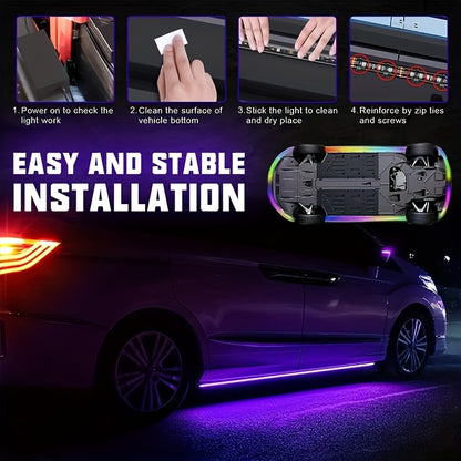 2025 New Vision RGB LED Car Bottom Light Strip, Off-Road RZR SUV ATV UTV High-Brightness Neon Kit, with Voice Control Function Music Mode And Remote Control, Hardwired 12V, Wireless Remote Control, Battery-Free