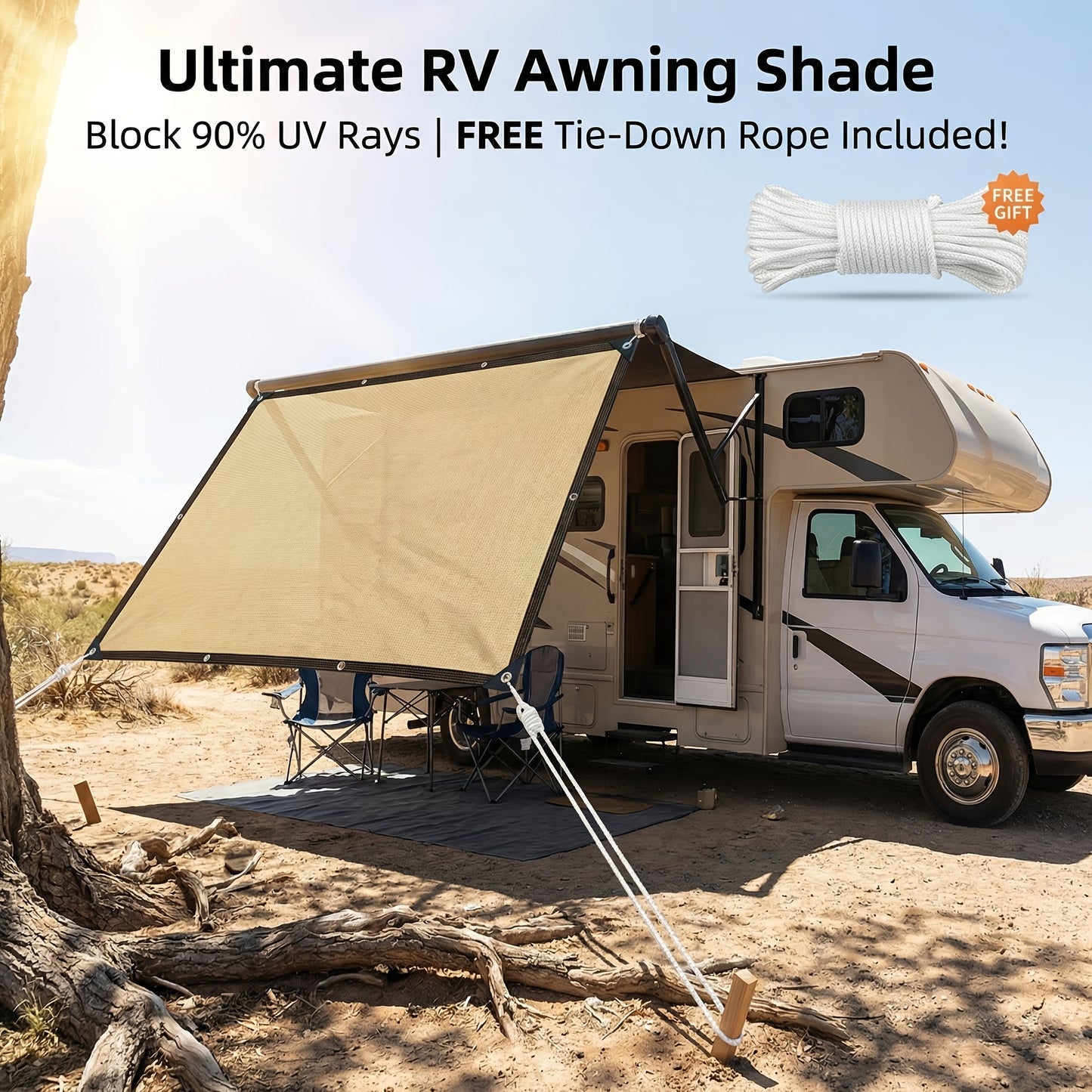 RV Camper Shade Cloth-Breathable Uv-Resistant Sun Shade Tarp, Brass Grommets, Includes Tie-Down Ropes for Versatile Outdoor Use