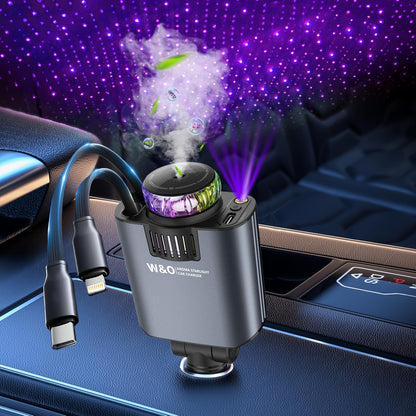 Three-In-One Multifunctional Car Charger, Perfume Machine, Starry Sky Ceiling Light, Dual 80cm/32inch Type-C+Lightning Retractable Cable, Air Freshener, Adapter For IPhone 16/15/Plus/Pro Max, For S25/24, Great Christmas Birthday Gift.