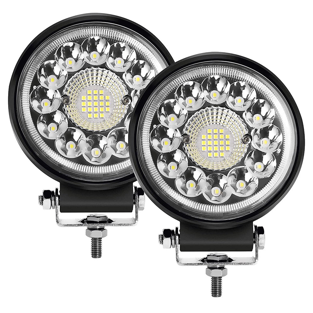 Set of 2 Round LED Off-Road Light Pods, 4.5 Inches, 42 Watts, Designed for Off-Road Driving, Suitable for 12V Vehicles Like Trucks, Tractors, Atvs, And Boats, Without Battery
