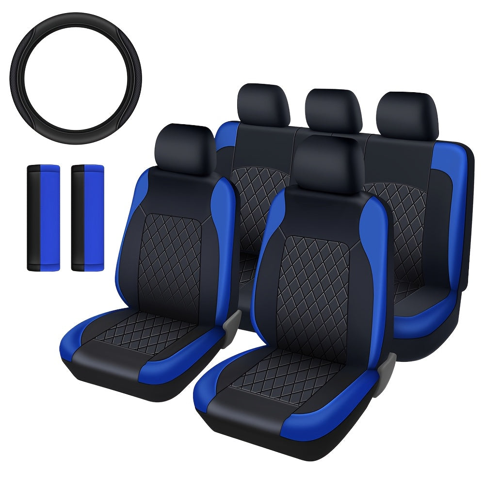 Deluxe All-Season Quilted PU Leather Car Seat Covers - Comfy Sponge-Padding, Universal Fit, christmas gifts