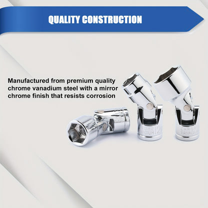 10pcs 3/8 Inch Drive Universal Joint Socket Set, 6 Point, Metric, 10mm, 11mm, 12mm, 13mm, 14mm, 15mm, 16mm, 17mm, 18mm, 19mm, Swivel Socket with Flexible Wobble, CR-V, 3/8"Drive Universal Flex Socket Set, Mirror Chrome Finish