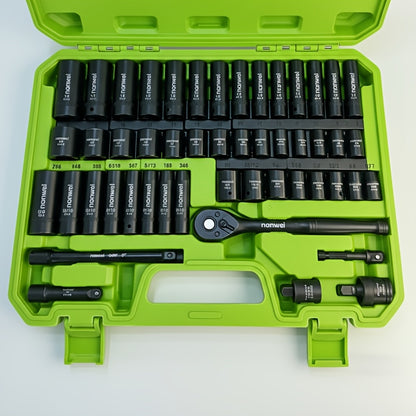 92/50/15pcs 3/8 Inch Drive Impact Socket Set, Metric (8-22 Mm), SAE (5/16 - 3/4 Inch), 6 Points, Cr-V Material, With Adapter Ratchet Handle And Storage Box - Professional/maintenance Personnel Set, A Great Choice For Daily Use And As A Gift.