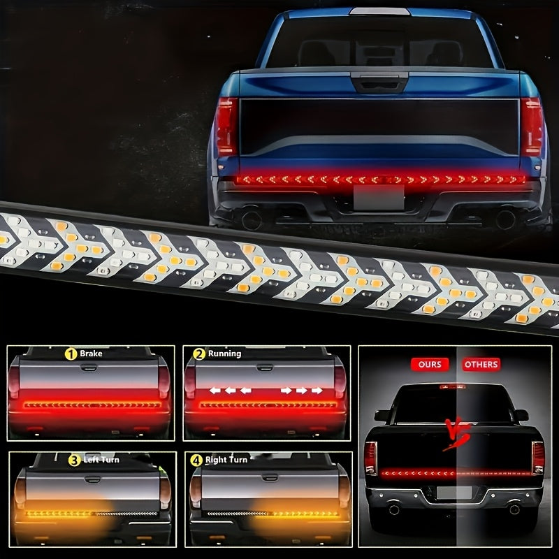 47.24inch Long Pickup-Style Off-Road Vehicle Arrow-Shaped LED Light Strip, Equipped with Red And Yellow Flowing Lights, Car Atmosphere Light Strip, Decorative Neon Light Strip on The Rear of The Truck, a Thoughtful Gift, with Fishbone Design