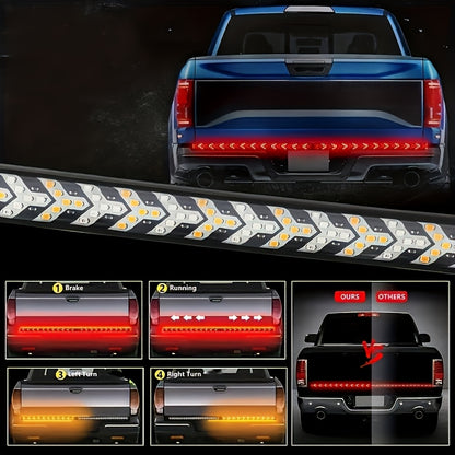 47.24inch Long Pickup-Style Off-Road Vehicle Arrow-Shaped LED Light Strip, Equipped with Red And Yellow Flowing Lights, Car Atmosphere Light Strip, Decorative Neon Light Strip on The Rear of The Truck, a Thoughtful Gift, with Fishbone Design