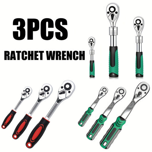 3-Piece Extendable Ratchet Set, 1/4 3/8 1/2 Inch Extendable Socket Wrench, Ratchet Wrenches Set 72-Tooth Quick-Release, Soft Grip Handle, Release Reversible Gear Torque Spanner Mechanical Tools